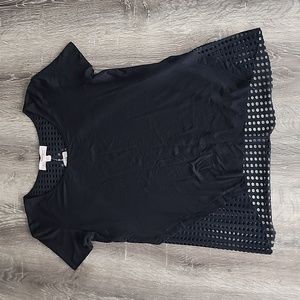 NEW! PHILOSOPHY Laser Cut Mesh Cut Out Split Back Short Sleeve Shirt Small